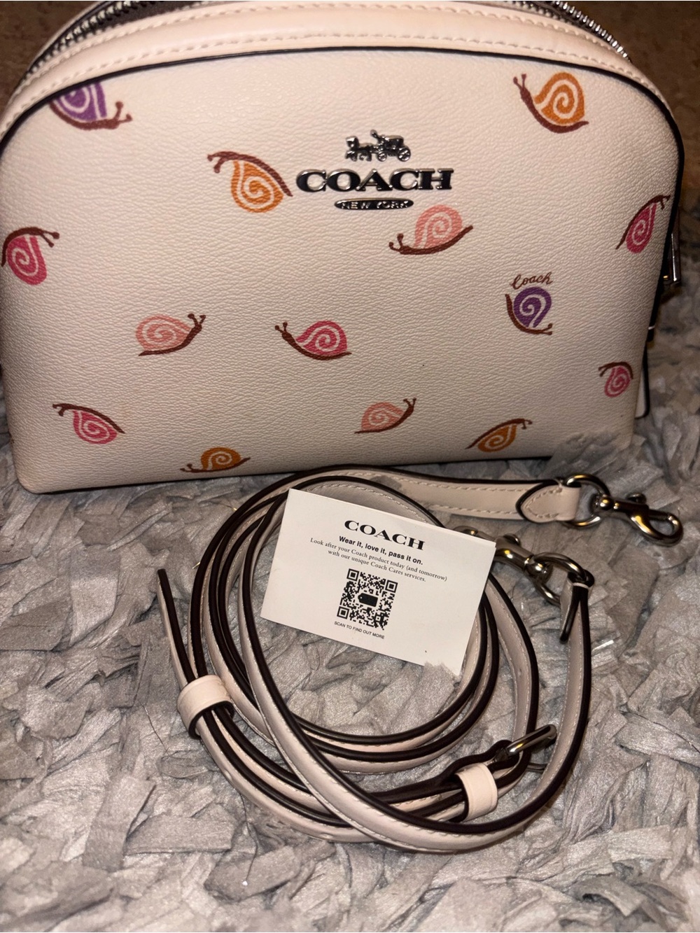 BN! COACH Cream Crossbody Bag with Pink, Orange & Purple Snail Print